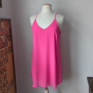 Hot Pink V-Neck Spaghetti Strap Open Back Mini Dress By Lush Size M